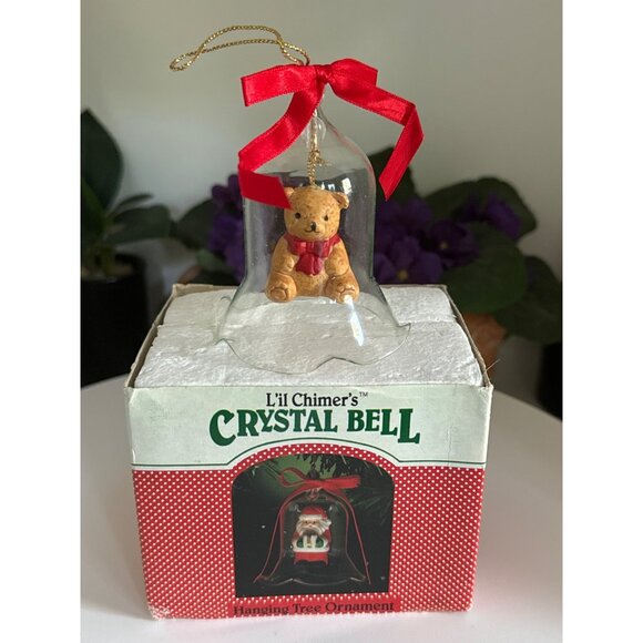 Li'l Chimers By Jasco Crystal Bell Ornament With Teddy Bear & Red Ribbon - Picture 1 of 8